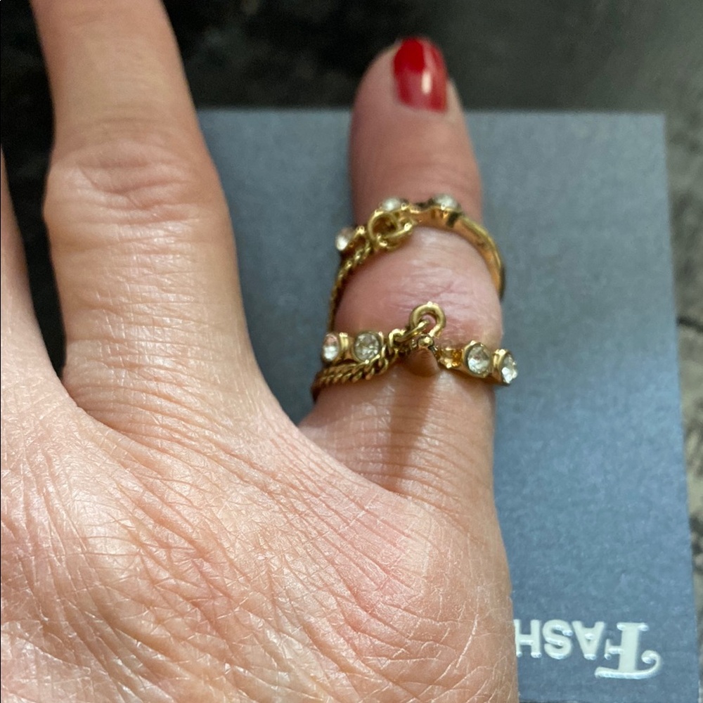 Gold-Tone Crystal Double Chain Ring - Women Jewelry - Picture 1 of 4